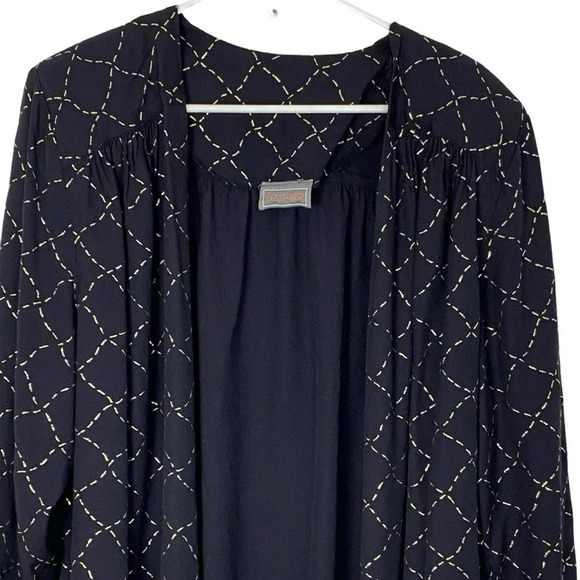 Vintage 90s Cardigan Blazer Womens Plus Size 1X 2X Navy Blue Gold Flowy Rayon - Picture 3 of 11